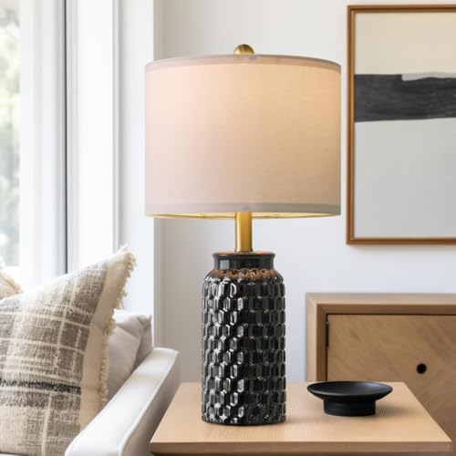 20.5" Black Modern Ceramic Bedside Lamp Set of 2 for Bedroom Decor Farmhouse Table Lamp for Living Room Office Dorm (2 Count)