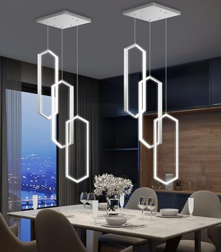 3 Rings Dimmable Pendant Lighting Adjust LED Chandelier Ceiling Light Fixtures for Kitchen Island Dining Room Living Room Bedroom Silver