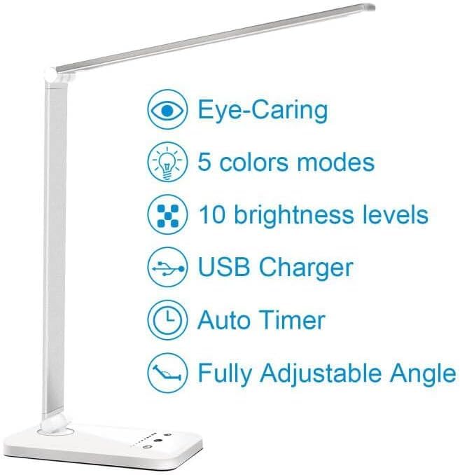 LED Desk Lamp Dimmable Table Lamp Reading Lamp with USB Charging Port