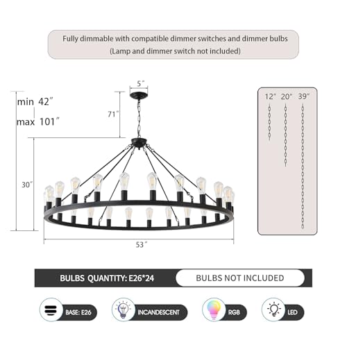 53” Large Farmhouse Wagon Wheel Chandelier