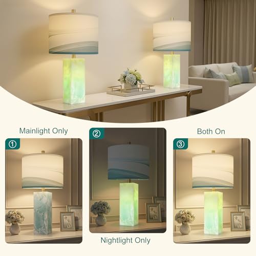 Alabaster Table Lamps Set of 2 with Night Light for Living Room (2 Count)