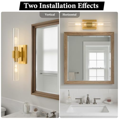 Gold Brass Bathroom Wall Sconce (2 Count)