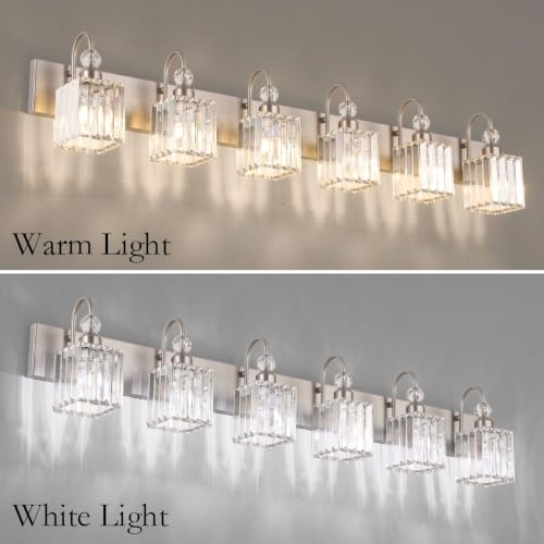 Crystal Vanity Light for Bathroom Brushed Nickel Modern 6 Light Bathroom Lighting Fixtures Over Mirror