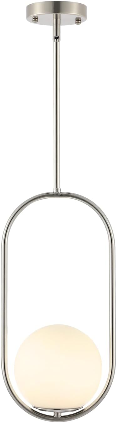 Modern Globe Pendant Light Brushed Nickel Chandelier 1-Light Mid Century Ceiling Hanging Lighting Fixture White Globe Glass Shades for Kitchen Island Dining Room Bedroom - Aura Lighting