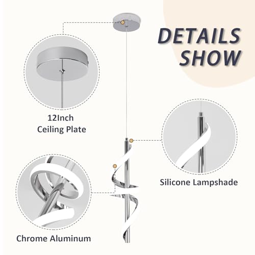 Modern Pendant Light Kitchen Island Lighting 6000K Chrome LED Pendant Light Fixtures Over Island Adjustable Height Pendant Lighting for Kitchen Island Dining Room Bedroom Pendant Lamp