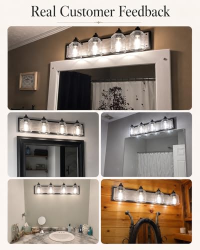 32" 4 Light Farmhouse Bathroom Vanity Light with Bubble Glass