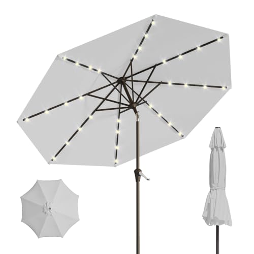 10FT Solar Umbrella 32 LED Lighted Patio Umbrella Table Market Umbrella w