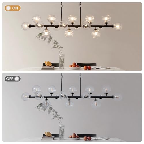 Black Rectangle Chandelier Modern Chandelier Glass Pendant Light Fixture Adjustable for Dining Living Room Kitchen Island 16 (16 Count)
