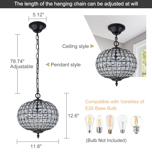 Crystal Chandeliers for Dining Room 12" Vintage Globe Pendant Light