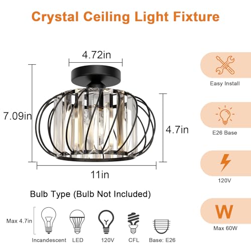 Black Crystal Ceiling Light Fixture