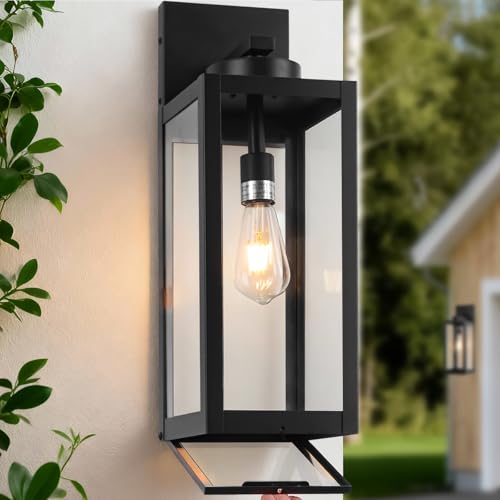 20" Black Large Outdoor Wall Lights with Closed Bottom