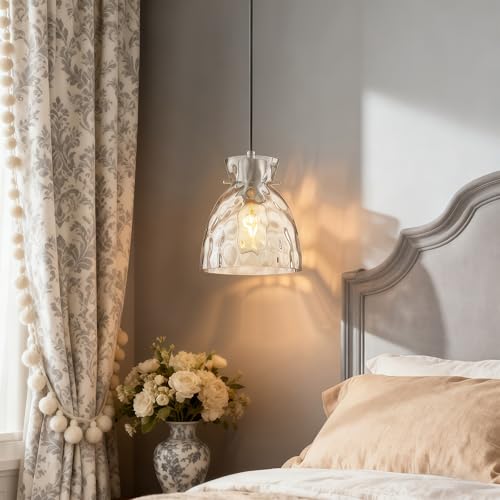 5.9" Mini Hammered Glass Pendant Lights Kitchen Island Brushed Nickel E26