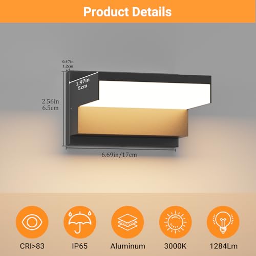 2 Pack Modern Outdoor Wall Light 3000K Aluminum LED Exterior Wall Sconces IP65 Waterproof for Patio Porch (2 Count)