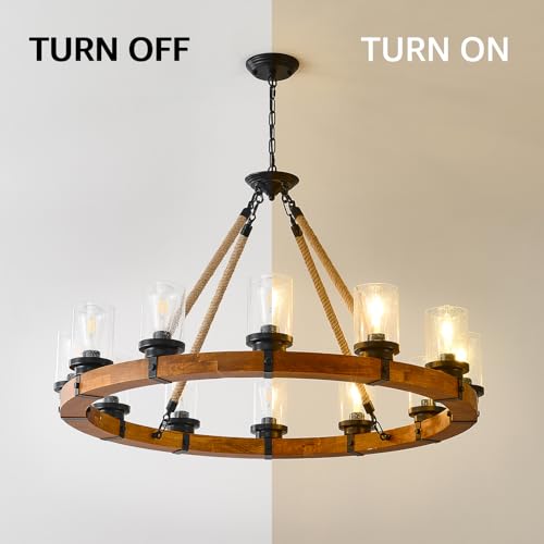40" Wood Wagon Wheel Chandelier 12