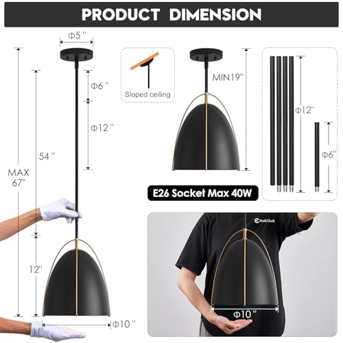 Black Dome Pendant Light 10in Kitchen Island Pendant Lighting Modern Black & Gold Ceiling Pendant Light Fixture for Kitchen Sink Dining Room