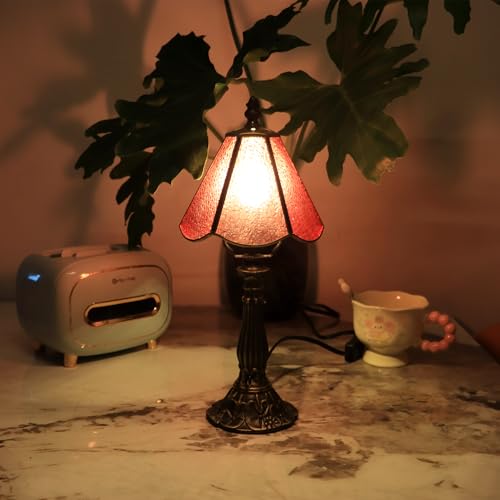 Tiffany Style Table Lamp Pink Diamond Stained Glass Lamp 14 Inch