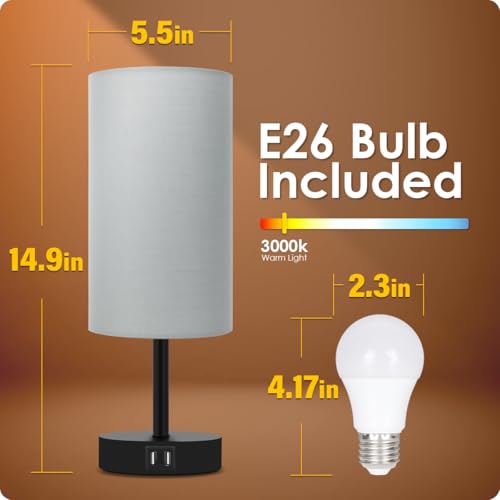 Bedside Lamps with USB Port (2 Count)
