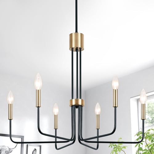 Modern Black and Gold Chandelier 6 Lights Farmhouse Light Fixtures