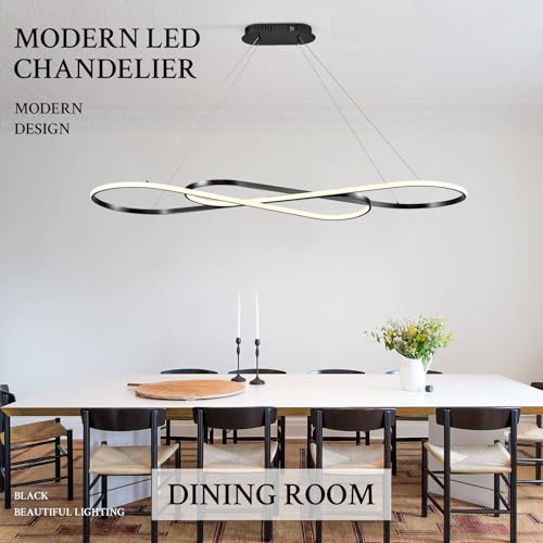 Modern LED Chandelier Black Dimmable LED Pendant Light for Dining Room Light Fixture Over Table Modern Kitchen Island Lighting High Ceiling with Remote for Living Room