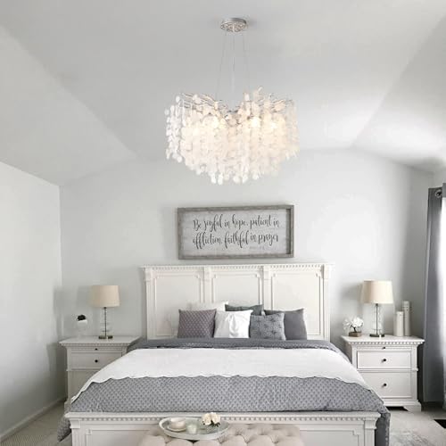 24" Silver Coastal Chandelier Modern Shell Chandelier for Dining Room