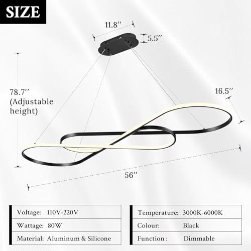 Modern LED Chandelier Black Dimmable LED Pendant Light for Dining Room Light Fixture Over Table Modern Kitchen Island Lighting High Ceiling with Remote for Living Room