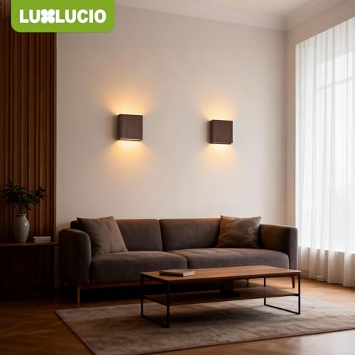 2 Pack Indoor Outdoor Walnut Wood Grain Up and Down LED Wall Light (2 Count)