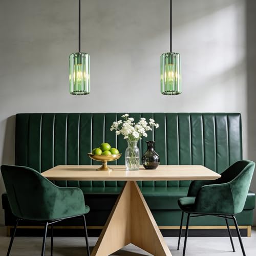 Modern Crystal Pendant Light Mini Light Green Chandeliers Adjustable Pendant Lights Fixture for Kitchen Island Dinning Room Corridor Bedroom (3 Count)