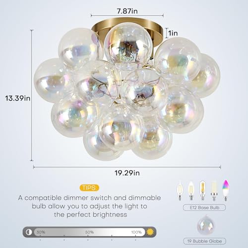 Gold Semi Flush Mount Bubble Chandelier Light Fixture