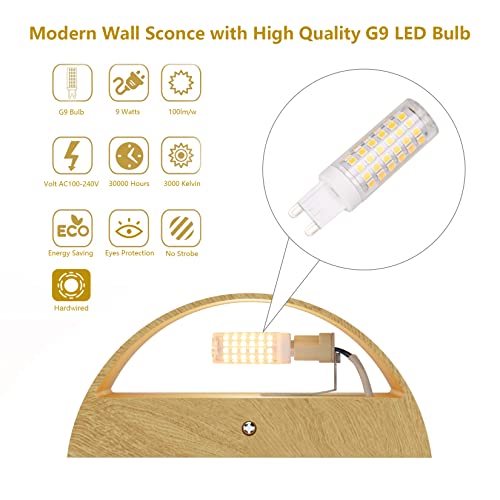 Aluminum Modern LED Wall Sconce Hardwired Interior Wall Lights Set of 2 Wood Texture Up and Down Wall Mount Light for Living Room Bedroom Hallway Corridor Warm White 3000K (2 Count)