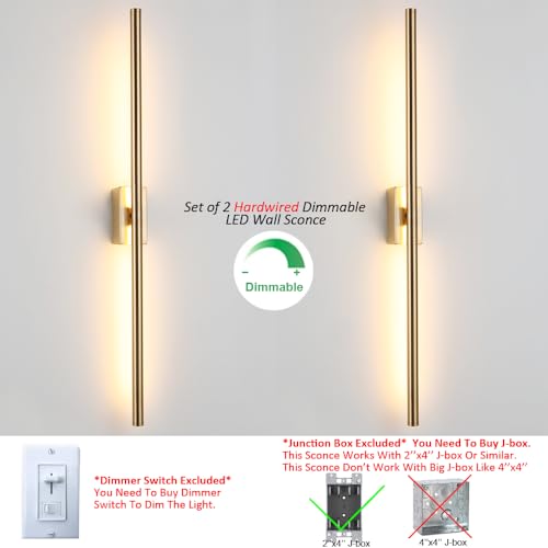 Only Suitable for Small Junction Box Set of 2 Hardwired Gold Wall Lamps (2 Count)