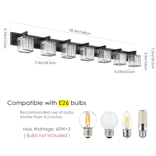 Black Vanity Light Crystal Bathroom Lighting Fixtures Modern Bathroom Vanity Light 7 Light