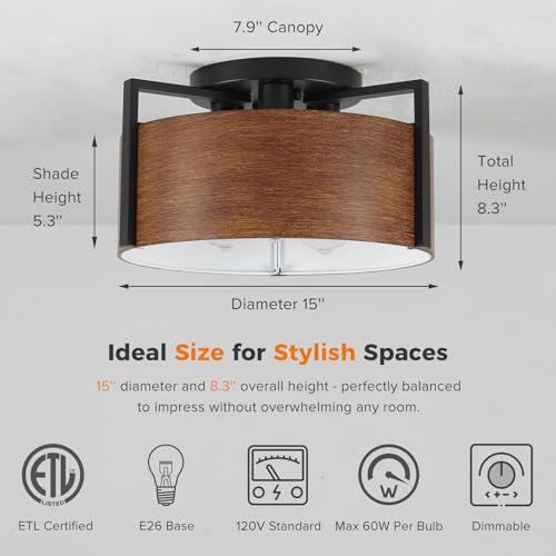 15'' Farmhouse Semi Flush Mount Ceiling Light
