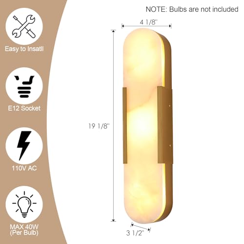 Modern Alabaster Wall Sconce Brushed Brass Finish