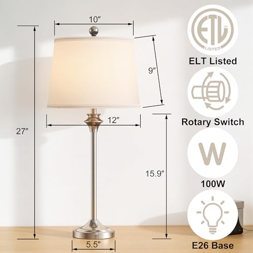 Set of 2 Brushed Nickel Table Lamps
