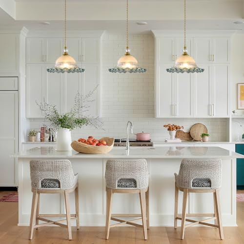 1 Pack Vintage Brushed Gold Crystal Blue Glass Pendant Light Fixture (Golden And Blue / 1-Light)