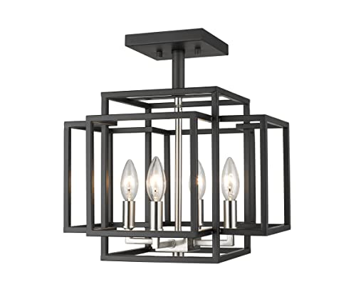 454SF-BK-BN 4 Light Semi Flush Mount, Black & Brushed Nickel