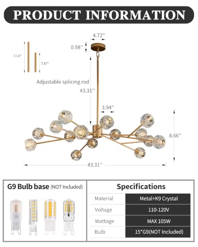 Gold Sputnik Chandeliers for Dining Room Light Fixture Over Table