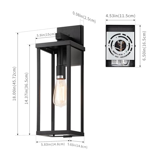18" Classic Outdoor Wall Sconce 1 Light in Matte Black Rectangular Metal Frame and Clear Glass Shade Waterproof Porch Light Patio Light Pack of 4 (4 Count)