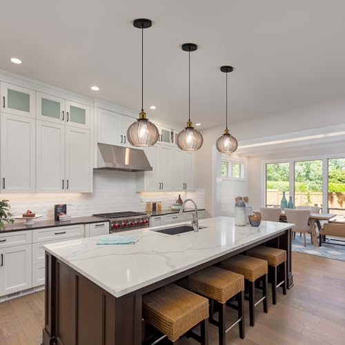 Vintage Smoke Gray Glass Pendant Lights for Kitchen Island 2 Pack