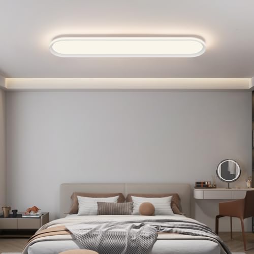 Modern LED Ceiling Light Dimmable Linear Ceiling Light 31in Semi Flush Mount Long Lights with Remote Control and Side Lighting for Living Room Kitchen Dining Room