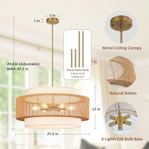 25.6" Rattan Chandelier for Dining Room