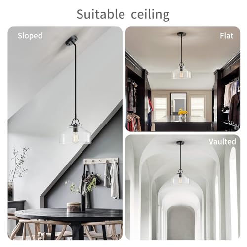 Chandelier Rustic Farmhouse Industrial Round Ceiling Pendant LED Light Fixture with Clear Glass Shades for Dining Room Kitchen Island Foyer Entryway