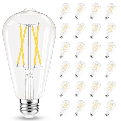 E26 Bulb, Non-Dimmable Edison Bulbs 60 watt Equivalent LED, 4000K Daylight White, ST58 Vintage Light Bulbs, 90+ CRI, 6W 600LM, E26 Medium Base, Clear Glass, 24 Pack (24 Count)