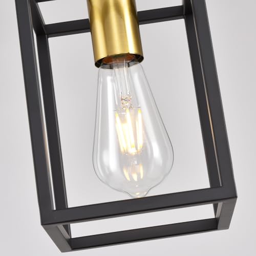 Black Pendant Lights for Kitchen Island Industrial Lantern Pendant Light Fixtures with Golden lamp Cup (3 Count)