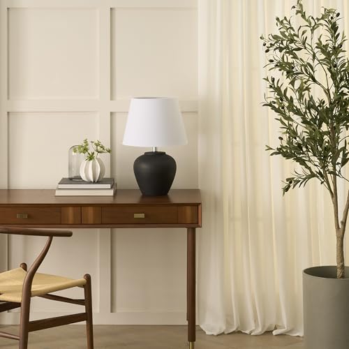 Home 20" Black Matte Ceramic Table Lamp with Fabric Shade