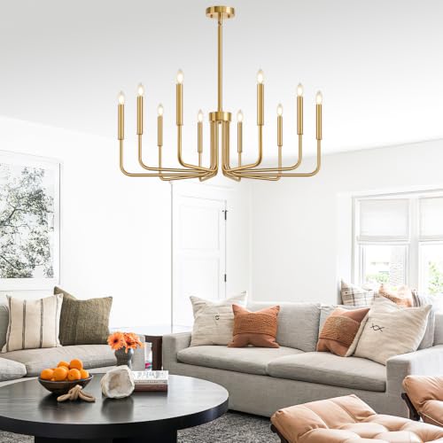 Gold 10 Light Farmhouse Chandelier for Dining Room Lighting Fixtures Hanging