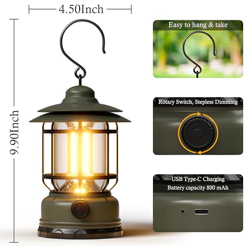 Retro Portable LED Green Battery Powered Camping Lanterns