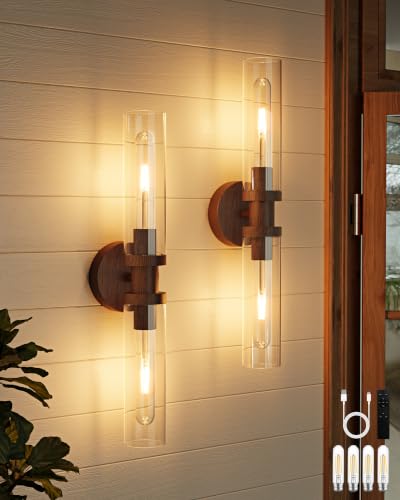 Walnut Wireless Battery Operated Wall Sconces with Remote Control