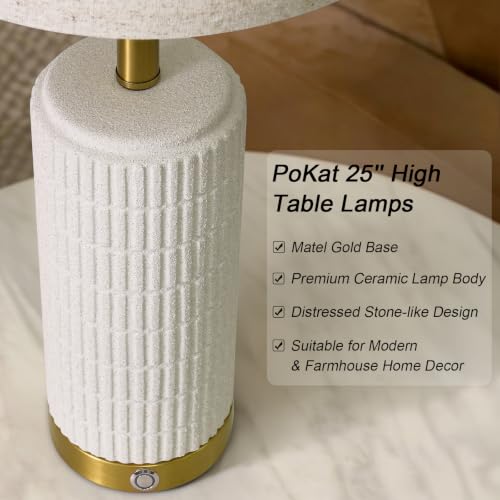 Stone Like Ceramic Table Lamps with USB Ports for Bedroom (2 Count)