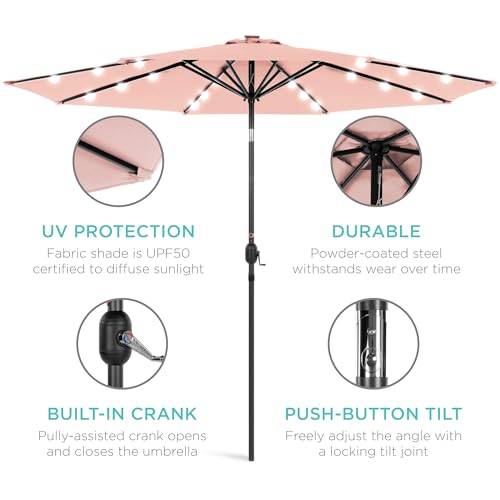 10ft Solar Polyester LED Lighted Patio Umbrella w